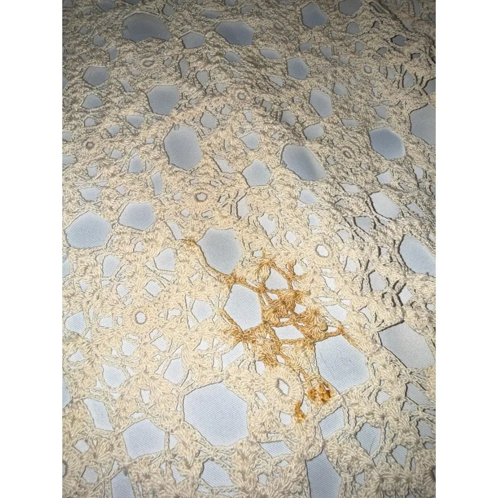 Vintage Handmade Crochet Lace Tablecloth Ecru Cream Boho Bedspread 82 x 66